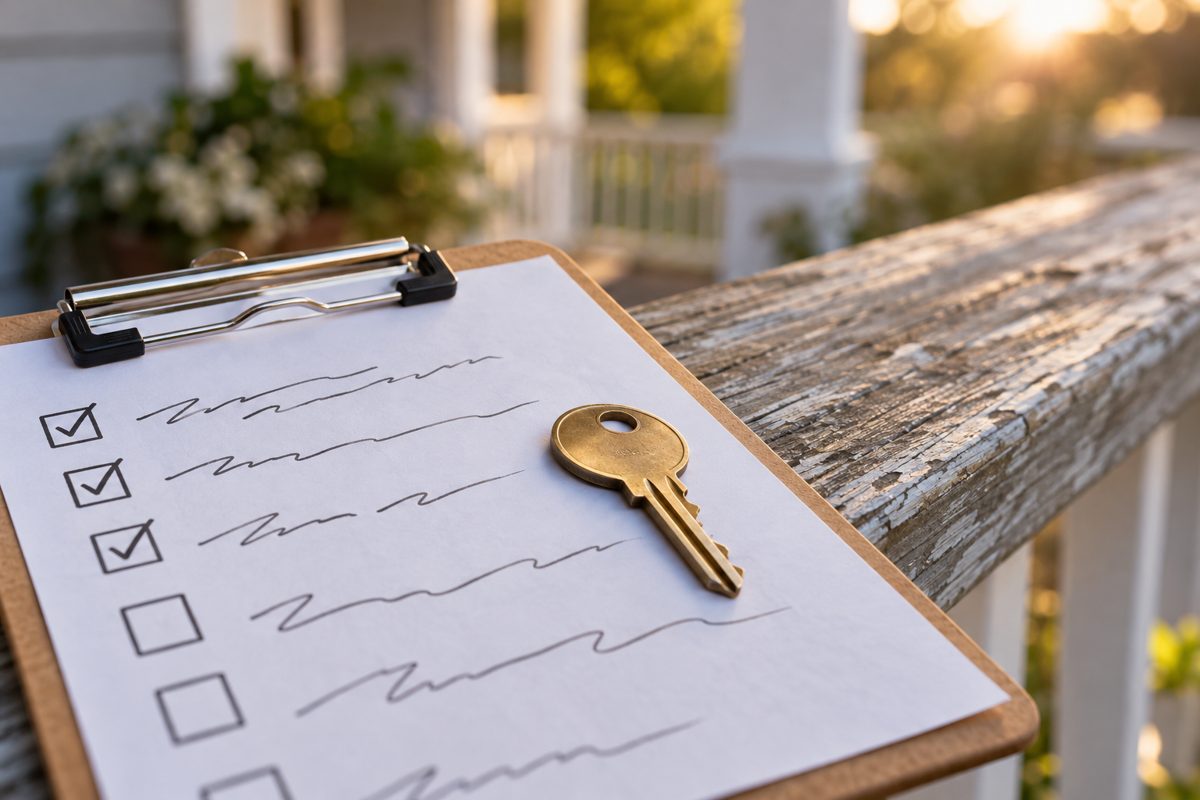 Illustrative: a brass key on an inspection clipboard